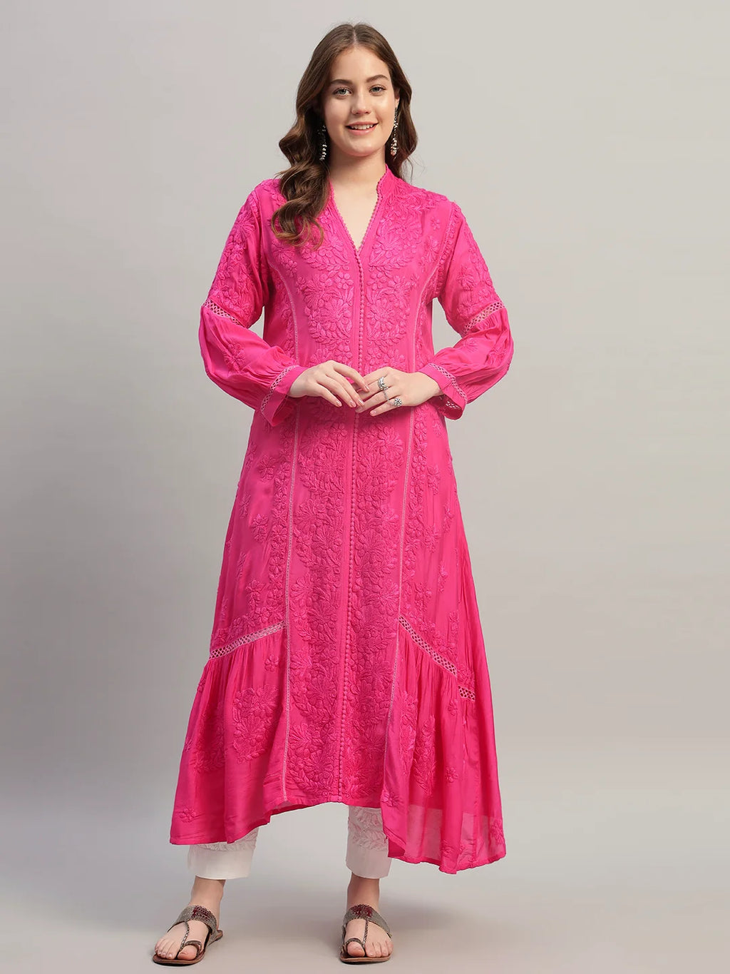Premium Heavy Chikankari Umbrella Cut Kurti for Women | Authentic Lucknowi Handwork