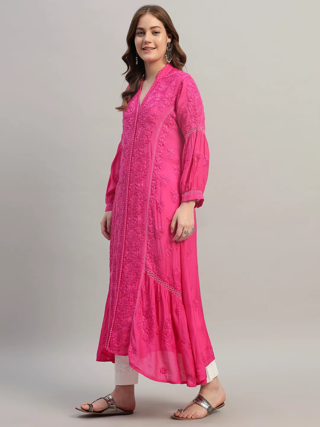 Premium Heavy Chikankari Umbrella Cut Kurti for Women | Authentic Lucknowi Handwork