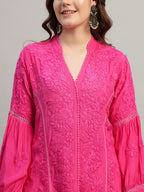 Premium Heavy Chikankari Umbrella Cut Kurti for Women | Authentic Lucknowi Handwork