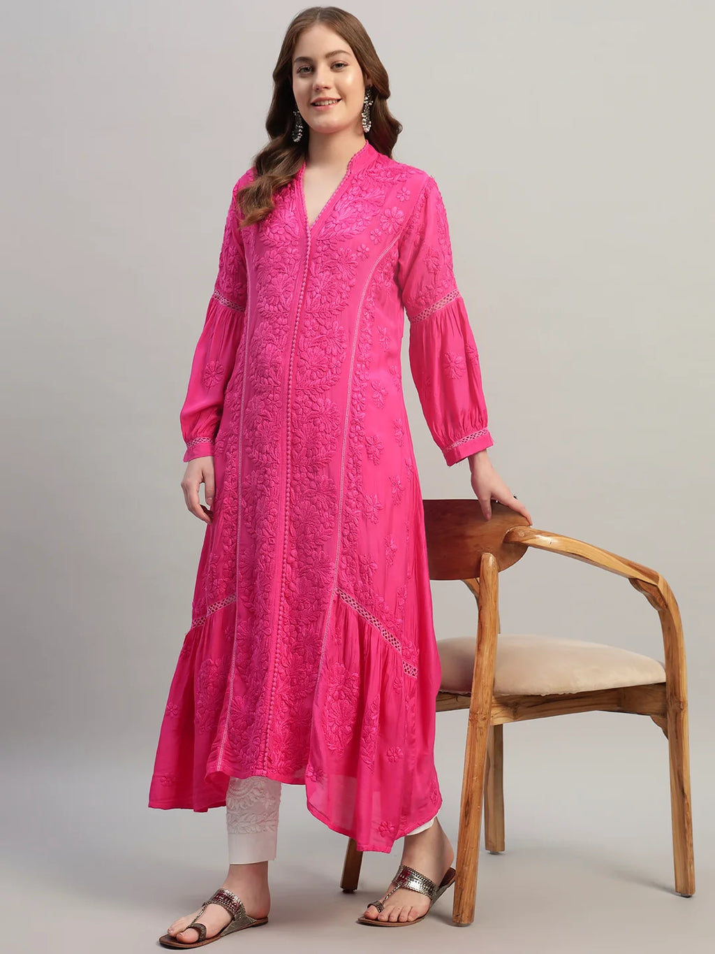 Premium Heavy Chikankari Umbrella Cut Kurti for Women | Authentic Lucknowi Handwork