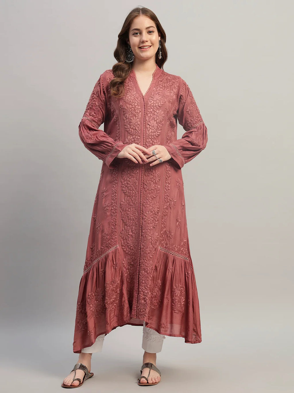 Premium Heavy Chikankari Umbrella Cut Kurti for Women | Authentic Lucknowi Handwork