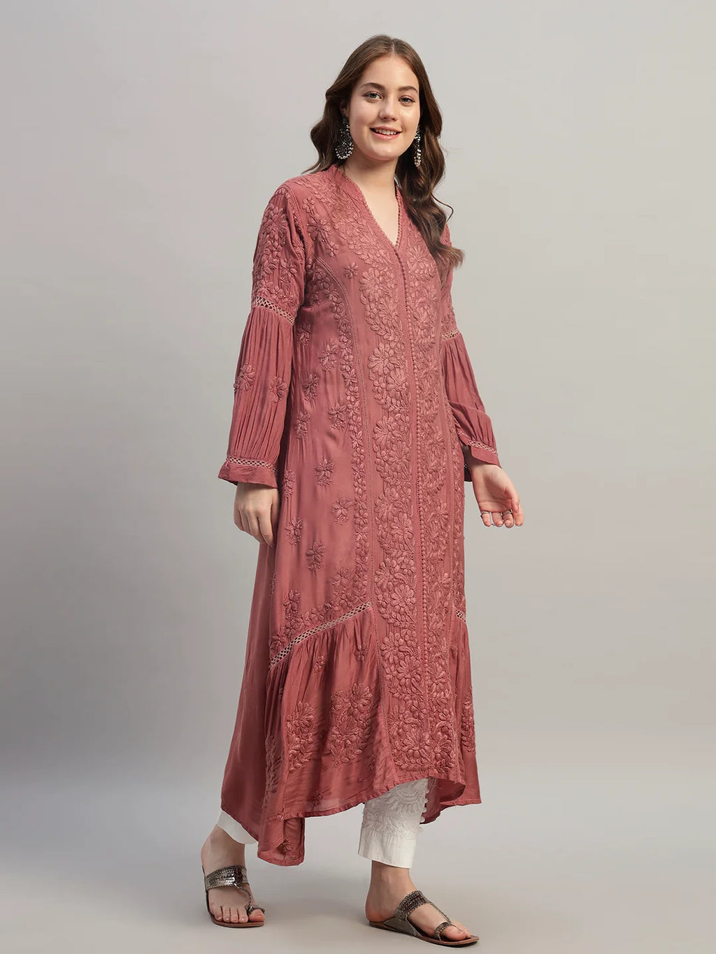 Premium Heavy Chikankari Umbrella Cut Kurti for Women | Authentic Lucknowi Handwork