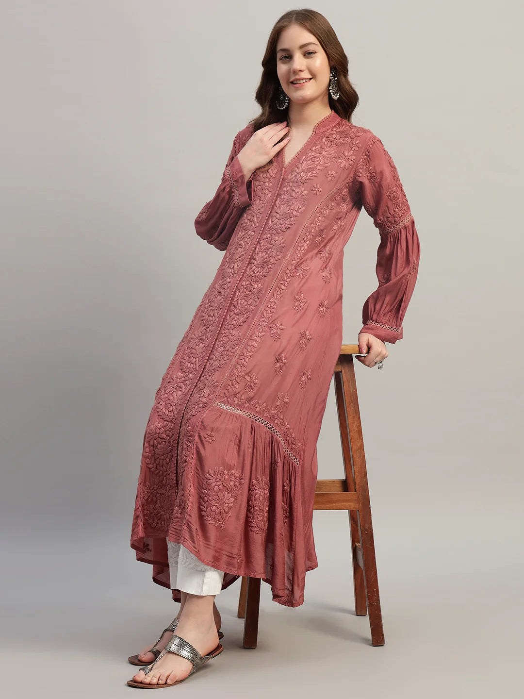 Premium Heavy Chikankari Umbrella Cut Kurti for Women | Authentic Lucknowi Handwork