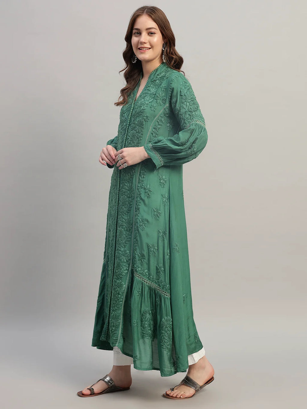 Premium Heavy Chikankari Umbrella Cut Kurti for Women | Authentic Lucknowi Handwork