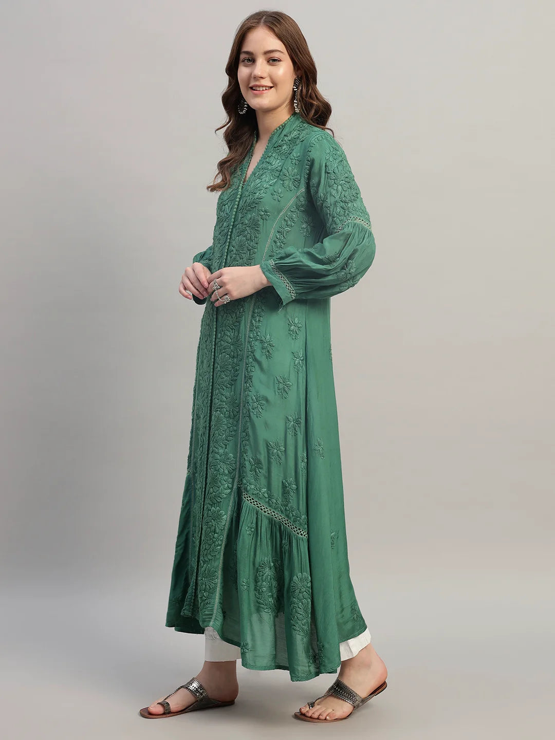 Premium Heavy Chikankari Umbrella Cut Kurti for Women | Authentic Lucknowi Handwork