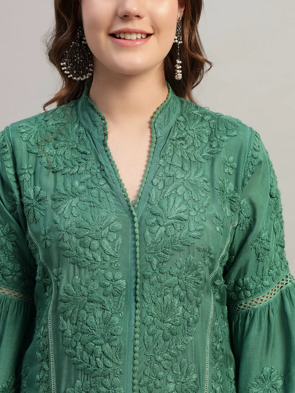 Premium Heavy Chikankari Umbrella Cut Kurti for Women | Authentic Lucknowi Handwork