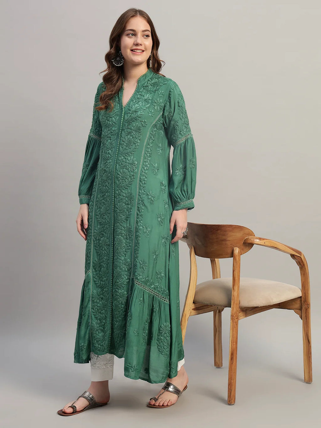 Premium Heavy Chikankari Umbrella Cut Kurti for Women | Authentic Lucknowi Handwork