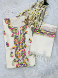Premium Multicolor Handwork Mul Chanderi Unstitched Suit Set