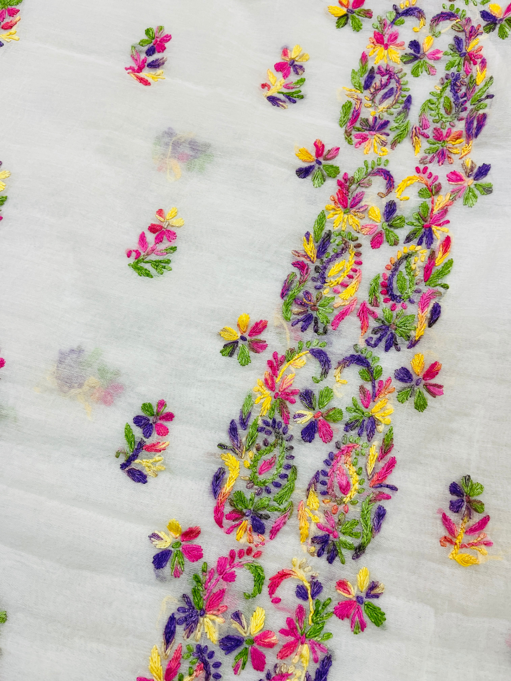 Premium Multicolor Handwork Mul Chanderi Unstitched Suit Set
