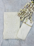 Premium Ivory Handwork Mul Chanderi Unstitched Suit Set