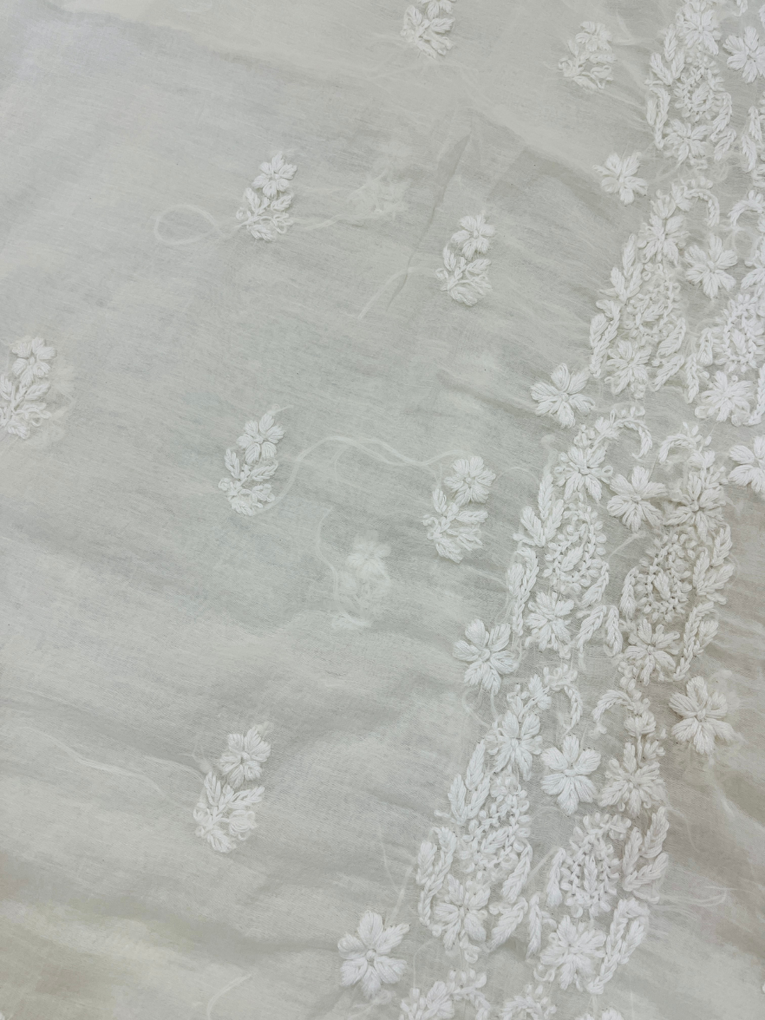 Premium Ivory Handwork Mul Chanderi Unstitched Suit Set