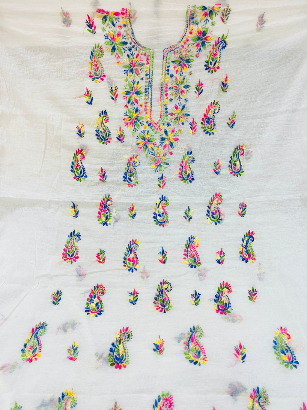 Luxury Multicolor Handwork Mul Chanderi Unstitched Suit