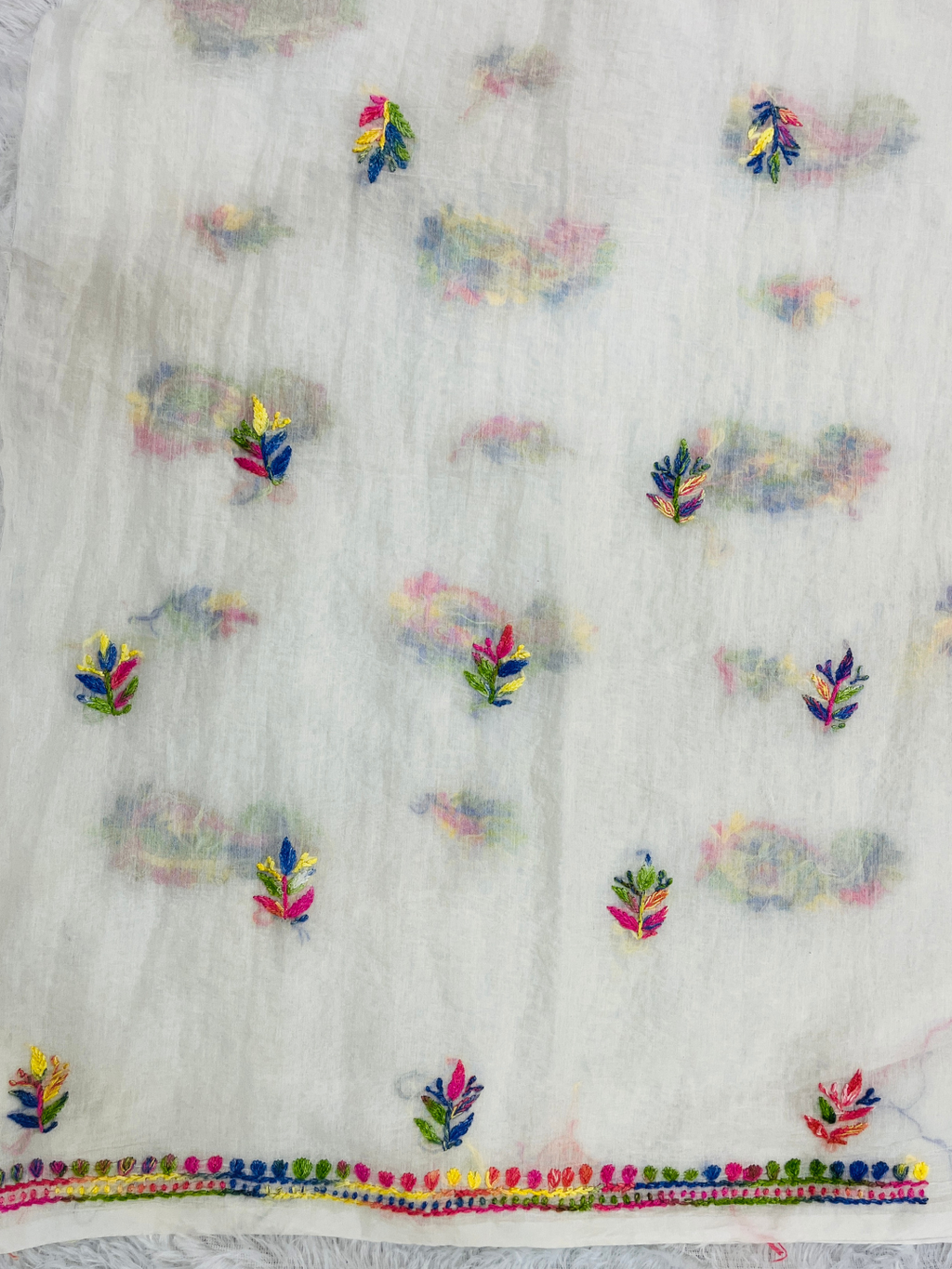 Luxury Multicolor Handwork Mul Chanderi Unstitched Suit