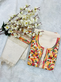 Premium Multicolor Handwork Mul Chanderi Unstitched Suit Set