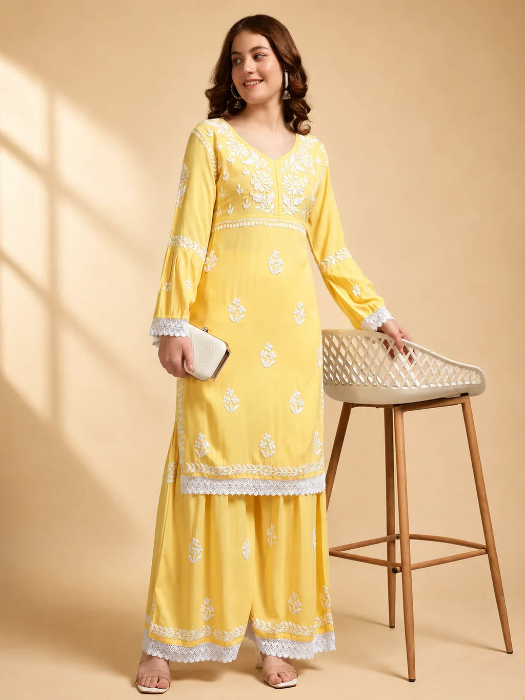 Premium Black Handcrafted Chikankari Kurta Sharara Set for Women | Elegant Lucknowi Ethnic Wear