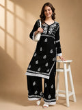 Premium Black Handcrafted Chikankari Kurta Sharara Set for Women | Elegant Lucknowi Ethnic Wear