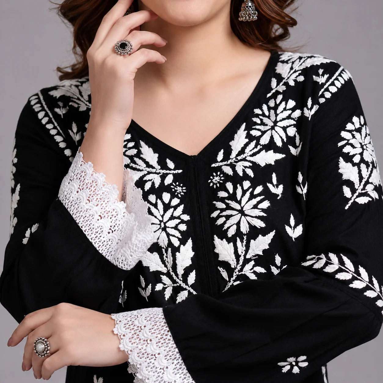 Premium Black Handcrafted Chikankari Kurta Sharara Set for Women | Elegant Lucknowi Ethnic Wear