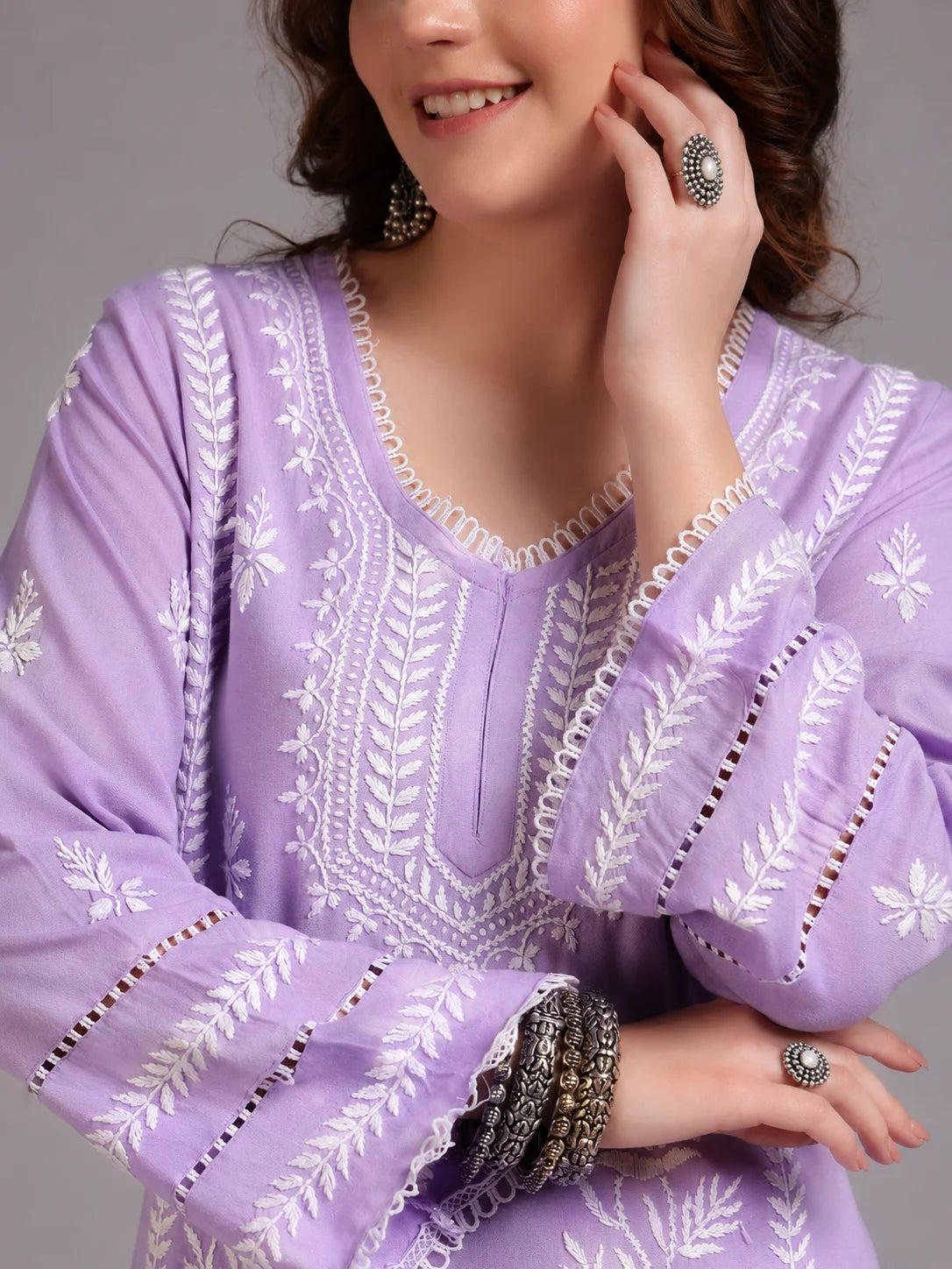 Premium Lavender Handcrafted Chikankari Kurta Palazzo Set for Women | Elegant Lucknowi Ethnic Wear