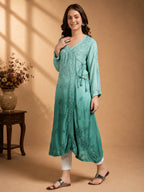 Premium Ombre Modal Angrakha Style Kurta for Women | Pure Handwork Embroidered Lucknowi Chikankari Ethnic Wear