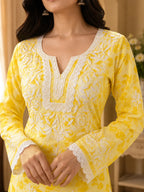 Premium Floral Printed Cotton Kurti for Women | Elegant Lace Detailed Ethnic Wear