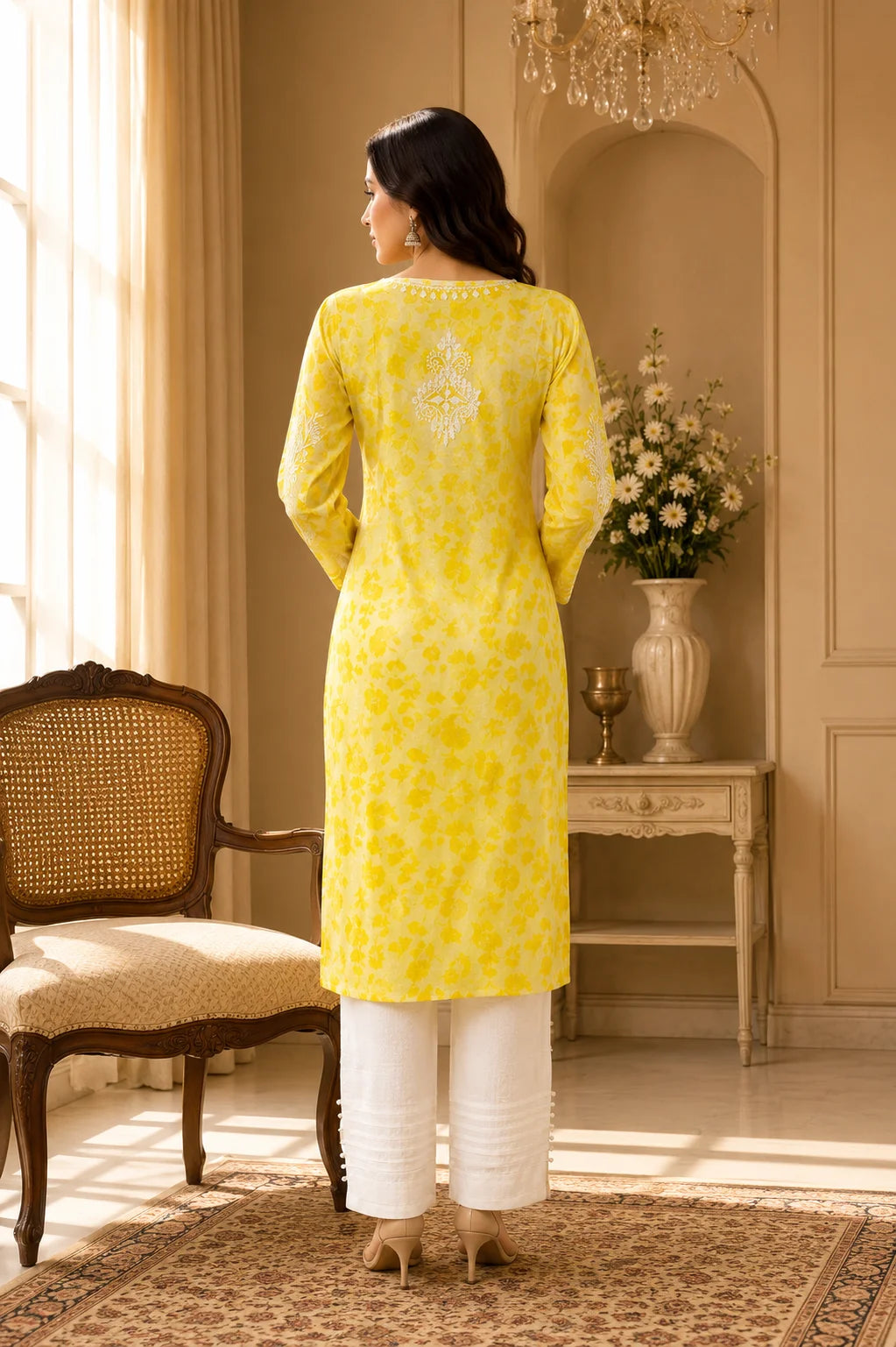Premium Floral Printed Cotton Kurti for Women | Elegant Lace Detailed Ethnic Wear