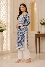 Premium Floral Printed Cotton Kurti for Women | Elegant Lace Detailed Ethnic Wear