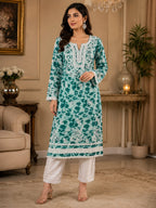 Premium Floral Printed Cotton Kurti for Women | Elegant Lace Detailed Ethnic Wear