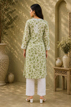 Premium Floral Printed Cotton Kurti for Women | Elegant Lace Detailed Ethnic Wear