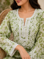 Premium Floral Printed Cotton Kurti for Women | Elegant Lace Detailed Ethnic Wear
