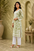 Premium Floral Printed Cotton Kurti for Women | Elegant Lace Detailed Ethnic Wear