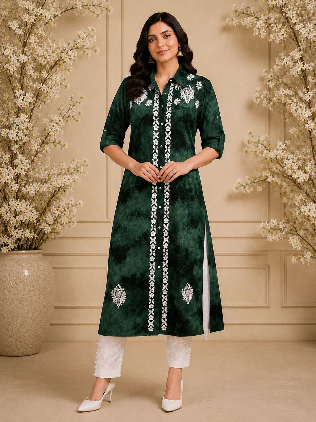 Premium Modal Handwork Front Open Kurti for Women | Designer Embroidered Long Kurti