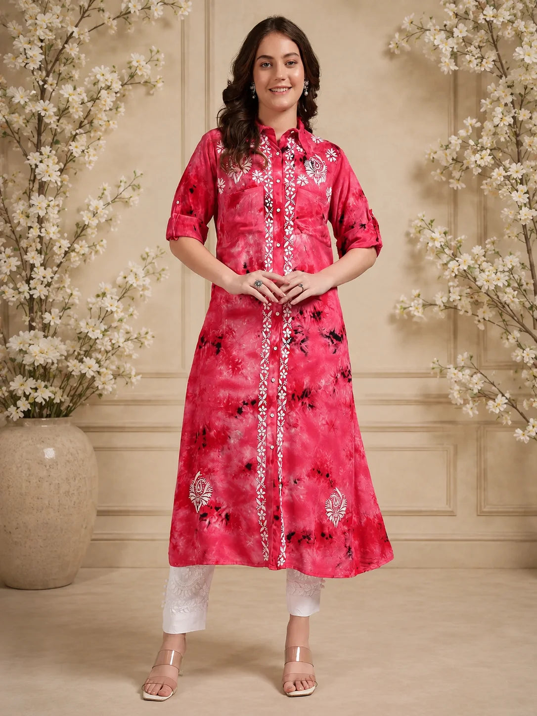 Premium Modal Handwork Front Open Kurti for Women | Designer Embroidered Long Kurti