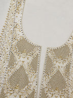 Luxury White Muslin Aari Zardozi & Mukesh Work Unstitched Suit | Premium Handcrafted Festive Collection