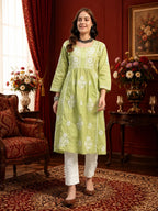 Premium Lucknowi Chikankari A-Line Kurti for Women | Hand Embroidered Ethnic Wear