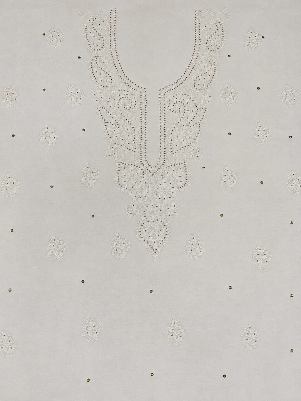 Luxury White Muslin Unstitched Suit with Premium Handwork, Mukaish & Bakhiya Embroidery | Elegant Lucknowi Designer Suit Material