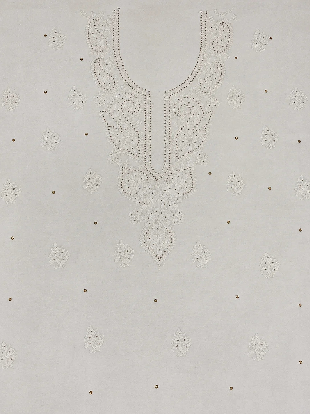 Luxury White Muslin Unstitched Suit with Premium Handwork, Mukaish & Bakhiya Embroidery | Elegant Lucknowi Designer Suit Material