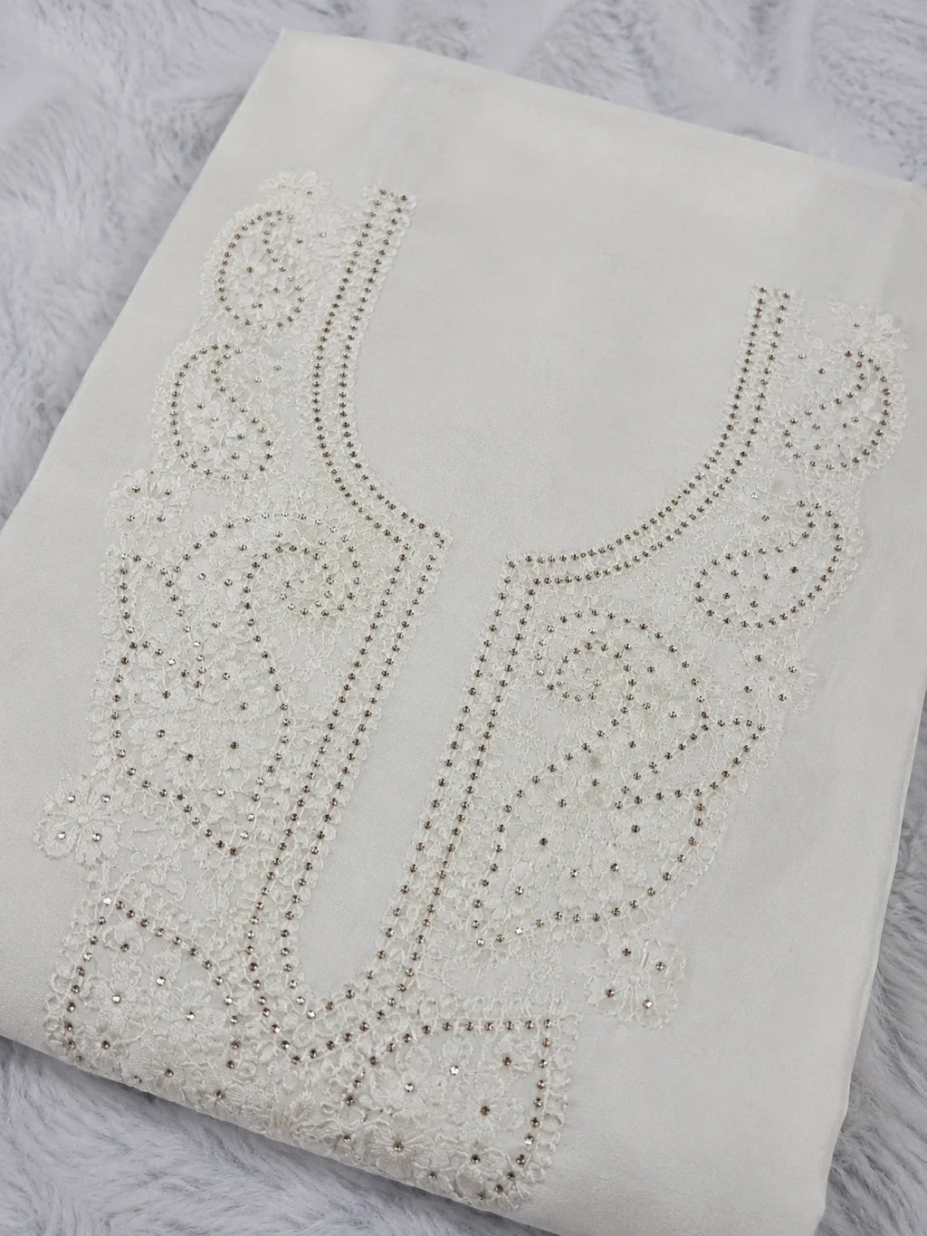 Luxury White Muslin Unstitched Suit with Premium Handwork, Mukaish & Bakhiya Embroidery | Elegant Lucknowi Designer Suit Material