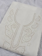Luxury White Muslin Unstitched Suit with Premium Handwork, Mukaish & Bakhiya Embroidery | Elegant Lucknowi Designer Suit Material