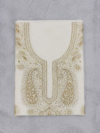 Luxury White Muslin Unstitched Suit with Premium Handwork & Mukaish Work | Designer Lucknowi Ethnic Suit Material