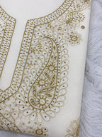 Luxury White Muslin Unstitched Suit with Premium Handwork & Mukaish Work | Designer Lucknowi Ethnic Suit Material