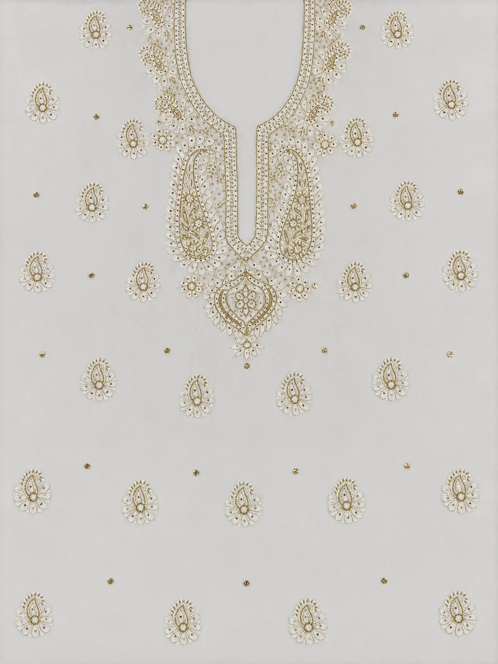 Luxury White Muslin Unstitched Suit with Premium Handwork & Mukaish Work | Designer Lucknowi Ethnic Suit Material