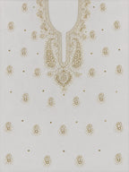 Luxury White Muslin Unstitched Suit with Premium Handwork & Mukaish Work | Designer Lucknowi Ethnic Suit Material