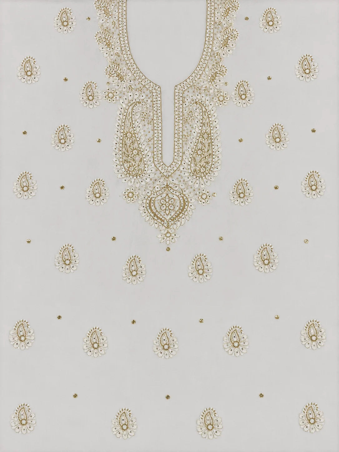 Luxury White Muslin Unstitched Suit with Premium Handwork & Mukaish Work | Designer Lucknowi Ethnic Suit Material
