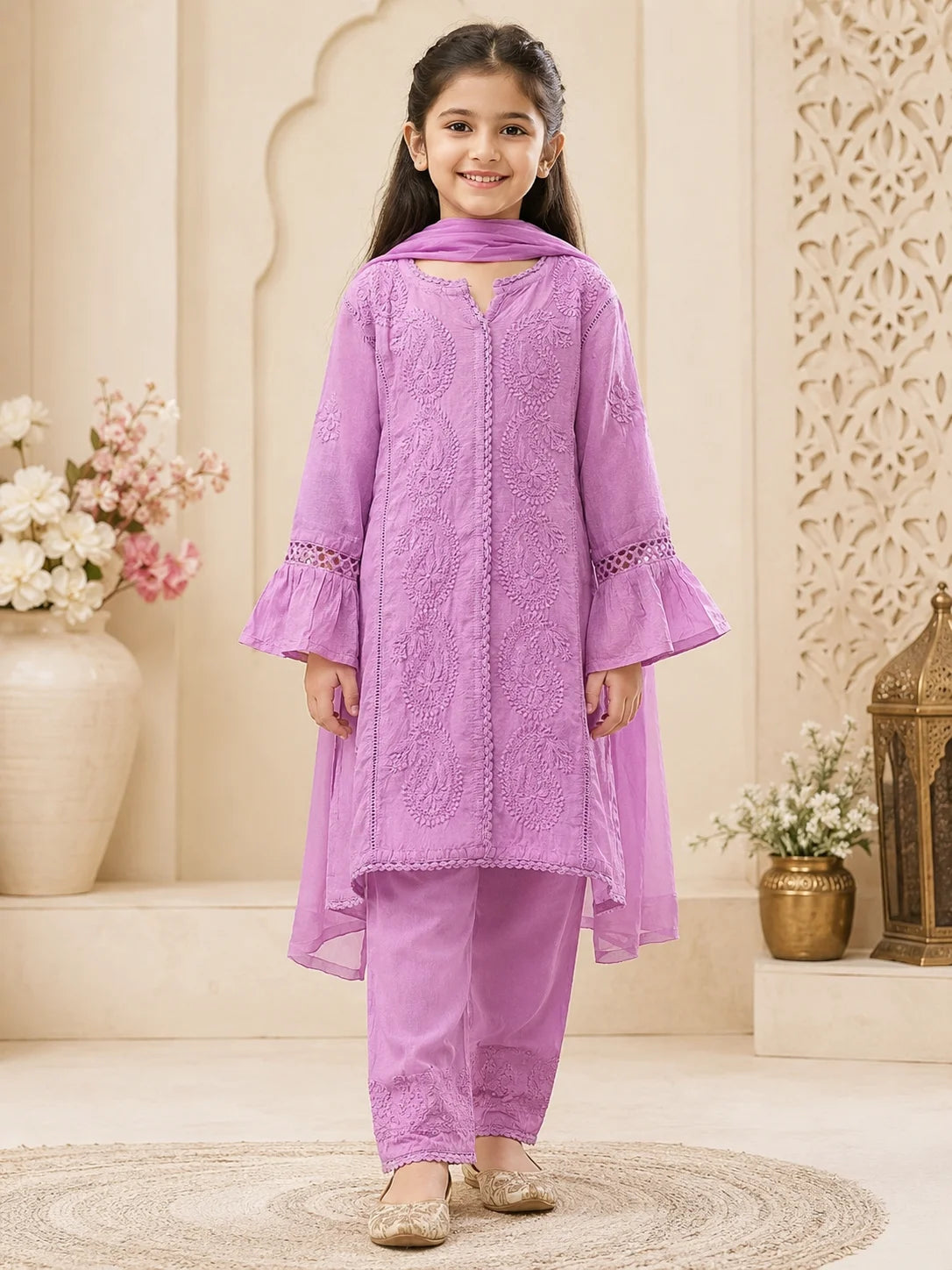 Luxury Muslin Handwork Kids Suit Set with Dupatta | Premium Designer Ethnic Wear for Girls