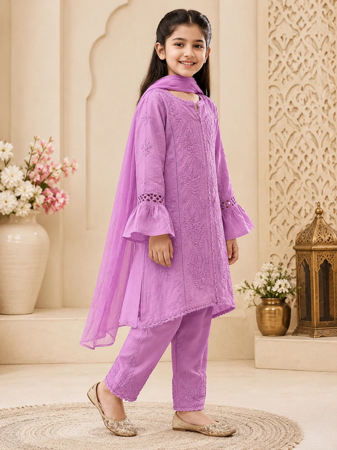 Luxury Muslin Handwork Kids Suit Set with Dupatta | Premium Designer Ethnic Wear for Girls