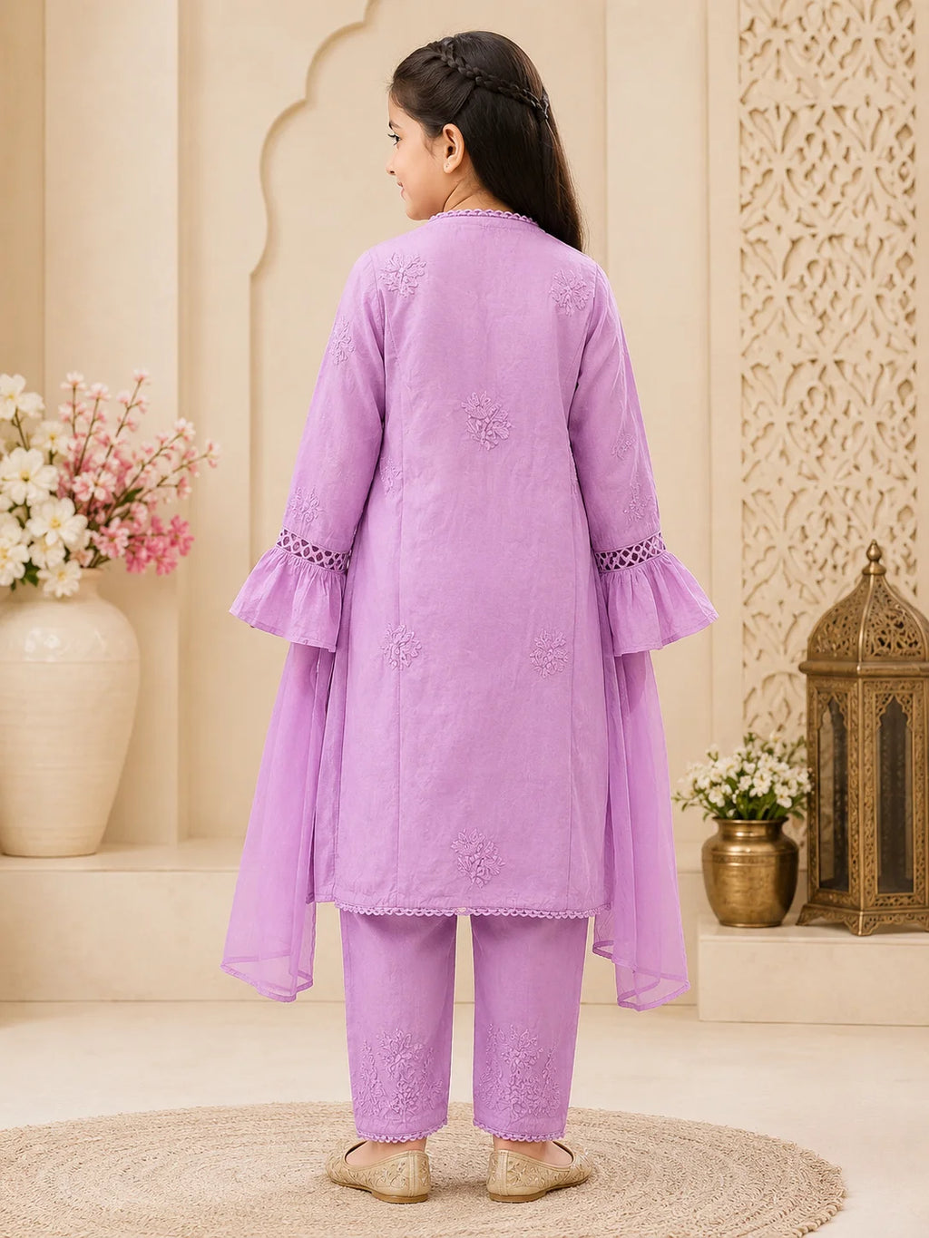 Luxury Muslin Handwork Kids Suit Set with Dupatta | Premium Designer Ethnic Wear for Girls