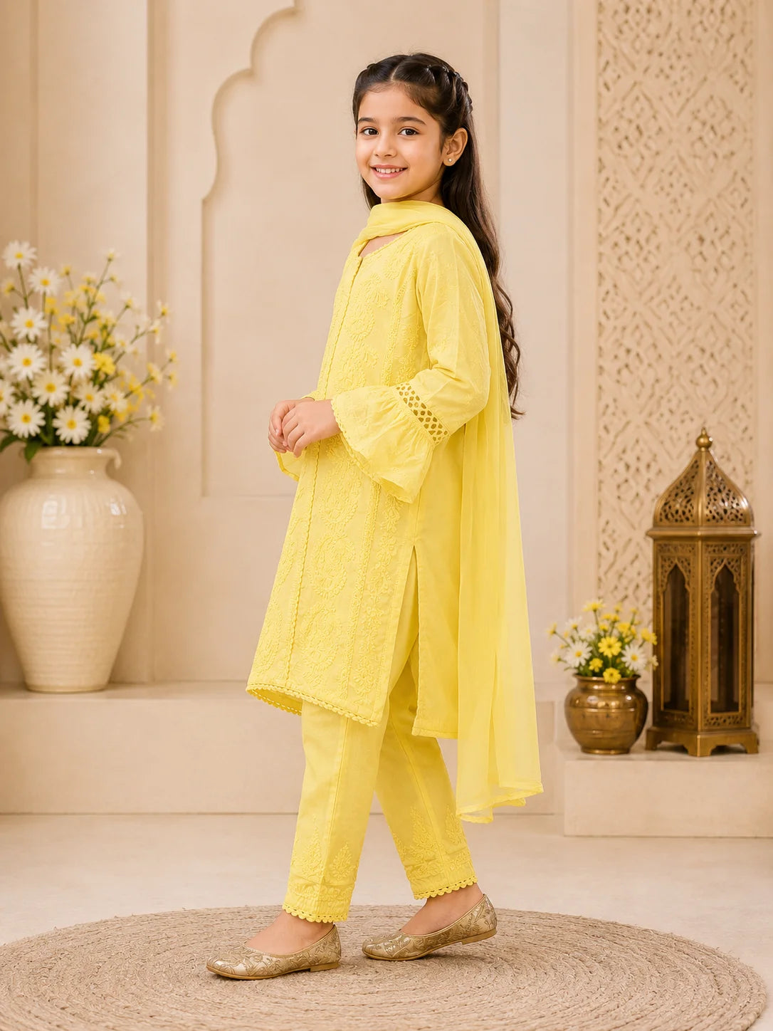 Luxury Muslin Handwork Kids Suit Set with Dupatta | Premium Designer Ethnic Wear for Girls
