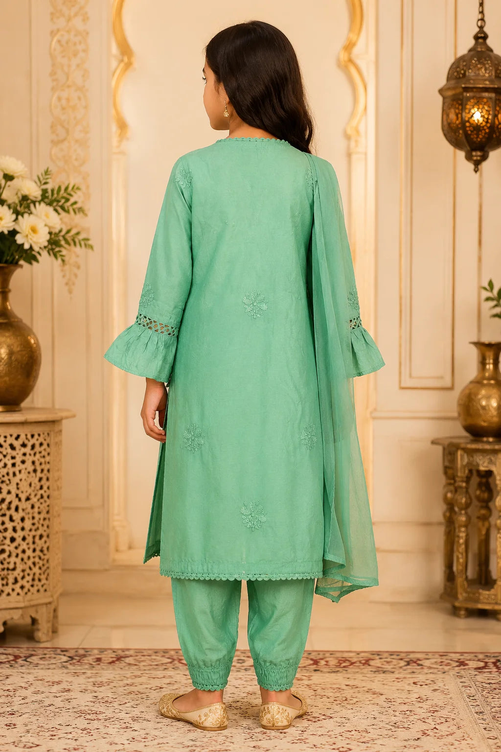 Luxury Muslin Handwork Kids Suit Set with Dupatta | Premium Designer Ethnic Wear for Girls