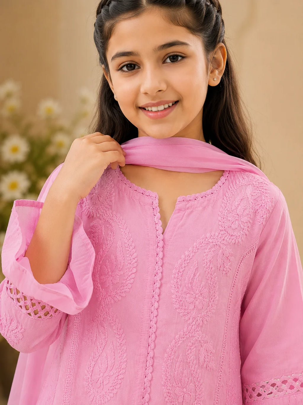 Luxury Muslin Handwork Kids Suit Set with Dupatta | Premium Designer Ethnic Wear for Girls