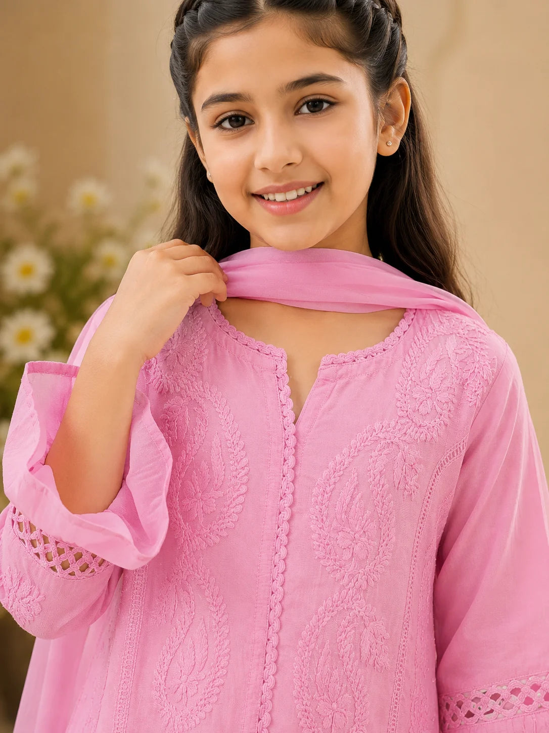 Luxury Muslin Handwork Kids Suit Set with Dupatta | Premium Designer Ethnic Wear for Girls